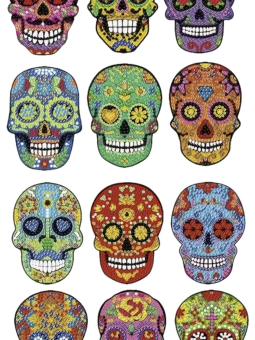 12 Sugar Skull Diamond Painting Refrigerator Magnets – DIY Craft Kit